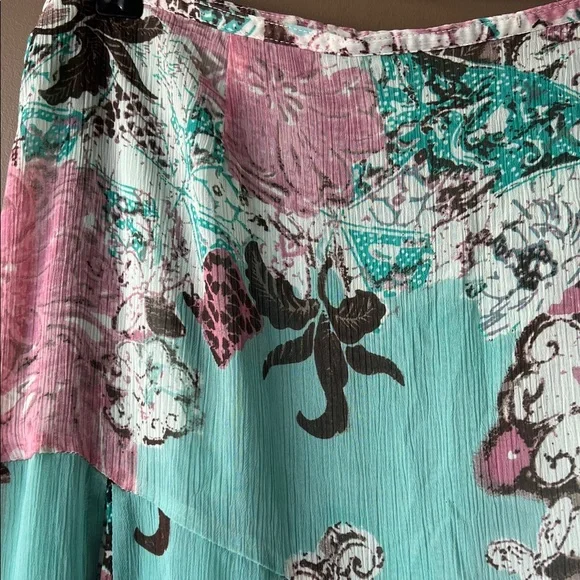 Encore Turquoise Floral Asymmetrical Maxi Skirt 16 - Picture 4 of 10